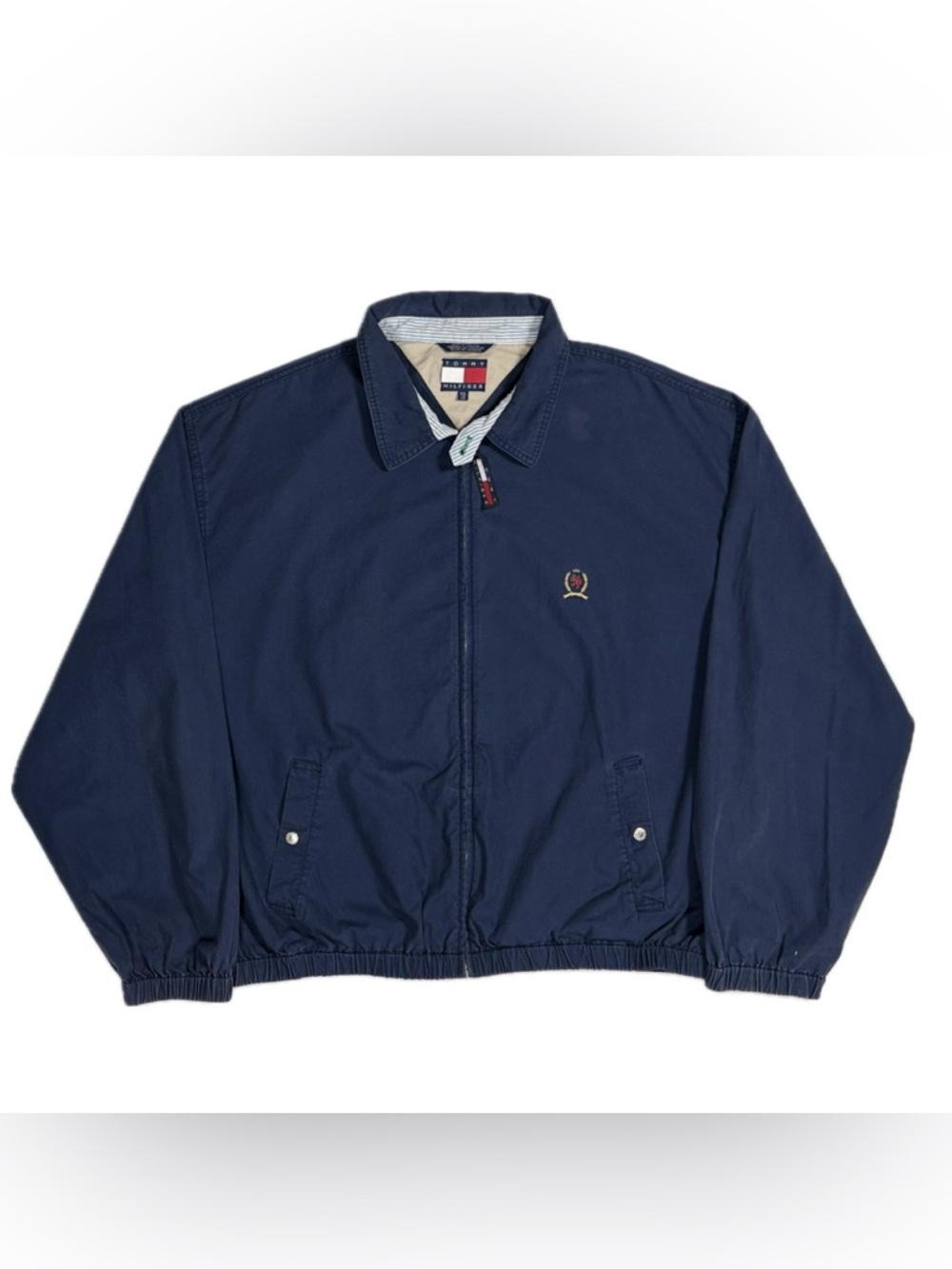 Vtg 90s Tommy Hilfiger Navy Blue Harrington Zip Chore Light Jacket Men's XXL